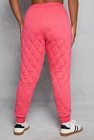 Womens Plus Size Quilted Toggle Drawstring Joggers, Pink, Size 1X