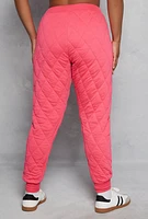 Womens Plus Size Quilted Toggle Drawstring Joggers, Pink, Size 3X