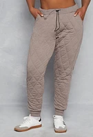 Womens Plus Size Quilted Toggle Drawstring Joggers, Grey, Size 2X