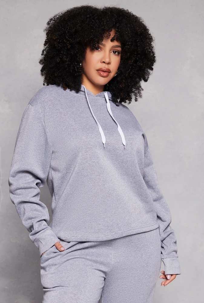 Womens Plus Fleece Pullover Hoodie, Grey,