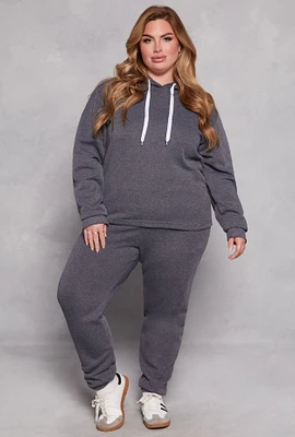 Womens Plus Fleece High Waisted Sweatpants, Grey,