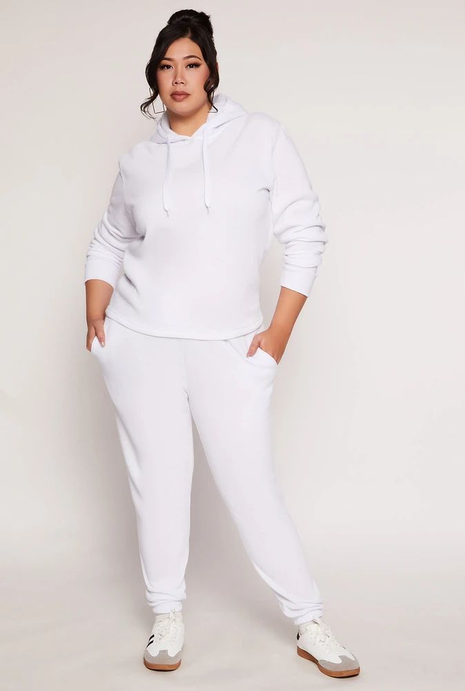 Womens Plus Size Fleece High Waisted Sweatpants, White, Size 2X