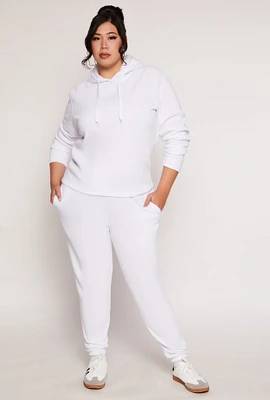 Womens Plus Size Fleece High Waisted Sweatpants, White, Size 2X