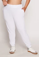 Womens Plus Size Fleece High Waisted Sweatpants, White, Size 2X