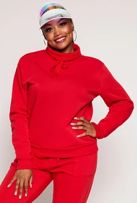 Womens Plus Size Funnel Neck Sweatshirt, Red, Size 2X