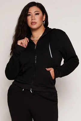 Womens Plus Zip Front Hooded Sweatshirt,