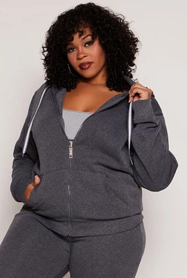 Womens Plus Zip Front Hooded Sweatshirt, Grey,