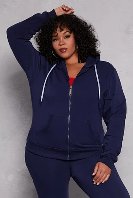 Womens Plus Size Zip Front Hooded Sweatshirt, Blue, Size 1X