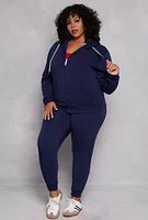 Womens Plus Size Zip Front Hooded Sweatshirt, Blue, Size 1X
