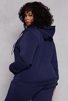 Womens Plus Size Zip Front Hooded Sweatshirt, Blue, Size 1X