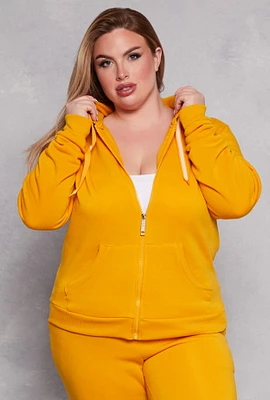 Womens Plus Size Zip Front Hooded Sweatshirt, Yellow, Size 1X