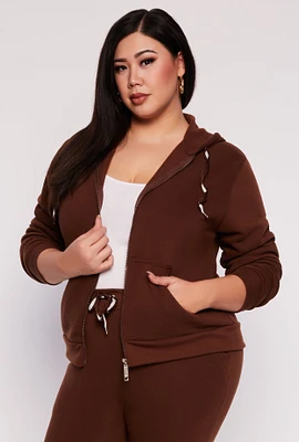 Womens Plus Zip Front Hooded Sweatshirt,