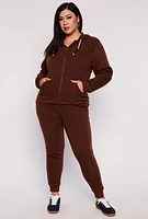Womens Plus Size Zip Front Hooded Sweatshirt, Brown, Size 1X