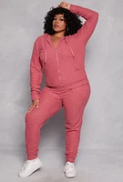 Womens Plus Size Textured Knit Hooded Sweatshirt, Pink, Size 1X