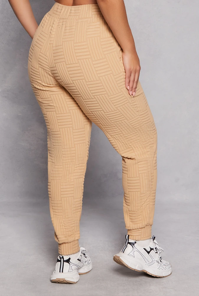 Womens Plus Size Geometric Embossed Joggers, Khaki, Size 3X