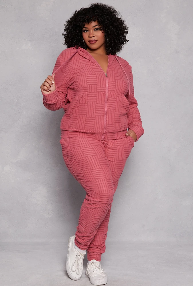 Womens Plus Size Geometric Embossed Joggers, Pink, Size 3X