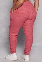 Womens Plus Size Geometric Embossed Joggers, Pink, Size 3X