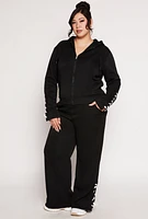 Womens Plus Size Lace Up Sleeve Hooded Sweatshirt, Black, Size 3X