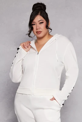 Womens Plus Size Lace Up Sleeve Hooded Sweatshirt, White, Size 3X