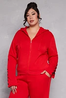 Womens Plus Size Lace Up Sleeve Hooded Sweatshirt, Red, Size 2X