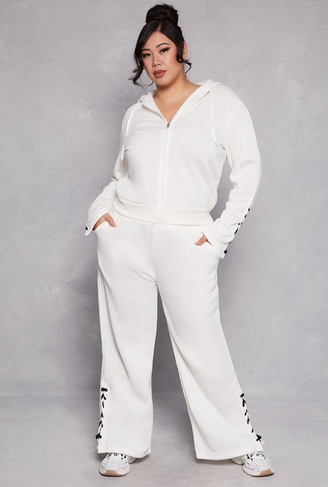 Womens Plus Size Lace Up Drawstring Sweatpants, White, Size 1X