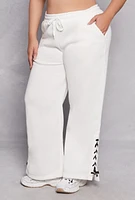 Womens Plus Size Lace Up Drawstring Sweatpants, White, Size 1X