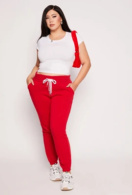 Womens Plus Size Double Drawstring Pintuck Sweatpants, Red, Size 3X