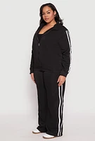 Womens Plus Size Varsity Stripe Zip Front Sweatshirt, Black, Size 3X