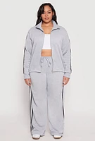 Womens Plus Size Varsity Stripe Zip Front Sweatshirt, Grey, Size 2X