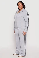 Womens Plus Size Varsity Stripe Zip Front Sweatshirt, Grey, Size 2X