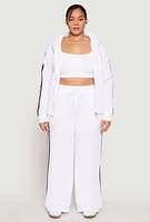 Womens Plus Size Varsity Stripe Zip Front Sweatshirt, White, Size 3X