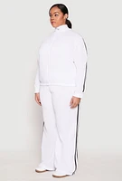 Womens Plus Size Varsity Stripe Zip Front Sweatshirt, White, Size 3X