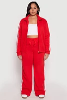 Womens Plus Size Varsity Stripe Zip Front Sweatshirt, Red, Size 1X