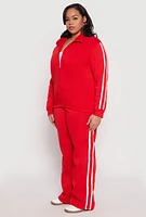 Womens Plus Size Varsity Stripe Zip Front Sweatshirt, Red, Size 1X