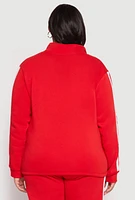 Womens Plus Size Varsity Stripe Zip Front Sweatshirt, Red, Size 1X