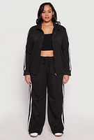 Womens Plus Size Varsity Stripe Drawstring Sweatpants, Black, Size 3X