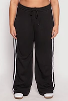 Womens Plus Size Varsity Stripe Drawstring Sweatpants, Black, Size 3X