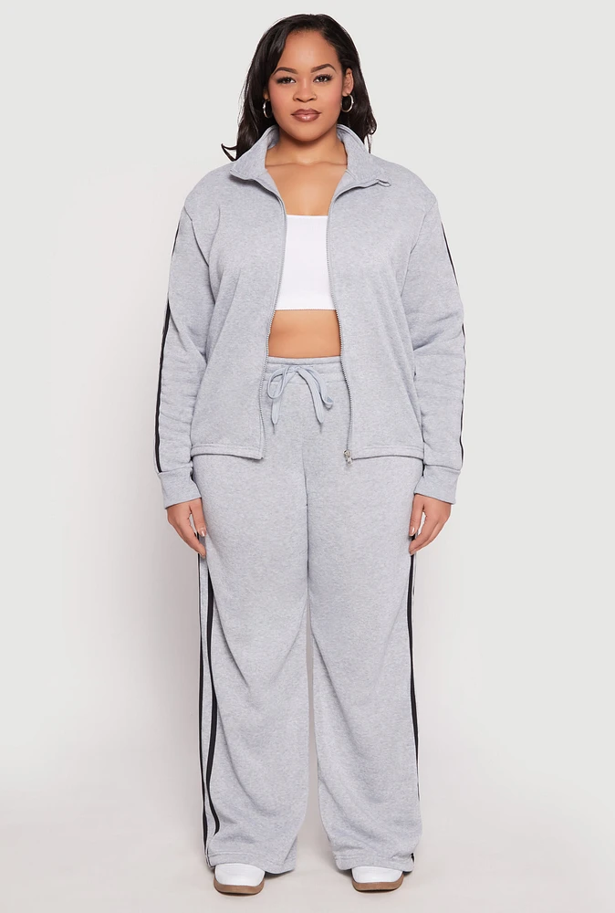 Womens Plus Varsity Stripe Drawstring Sweatpants, Grey,