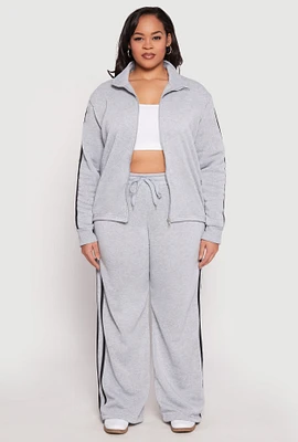 Womens Plus Varsity Stripe Drawstring Sweatpants, Grey,