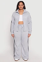 Womens Plus Size Varsity Stripe Drawstring Sweatpants, Grey, Size 1X