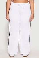 Womens Plus Size Varsity Stripe Drawstring Sweatpants, White, Size 3X