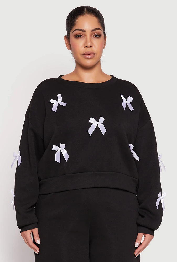 Womens Plus Size Bow Detail Sweatshirt, Black, Size 2X