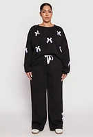 Womens Plus Size Bow Detail Sweatshirt, Black, Size 2X