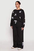 Womens Plus Size Bow Detail Sweatshirt, Black, Size 2X