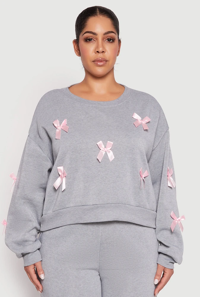 Womens Plus Size Bow Detail Sweatshirt, Grey, Size 3X