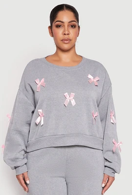 Womens Plus Bow Detail Sweatshirt, Grey,