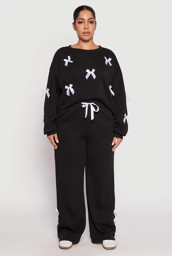 Womens Plus Bow Detail Wide Leg Sweatpants,