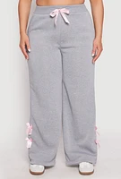 Womens Plus Size Bow Detail Wide Leg Sweatpants, Grey, Size 1X