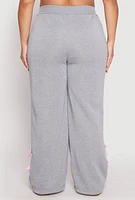 Womens Plus Size Bow Detail Wide Leg Sweatpants, Grey, Size 1X