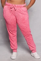 Womens Plus Size Acid Wash Drawstring Joggers, Pink, Size 3X